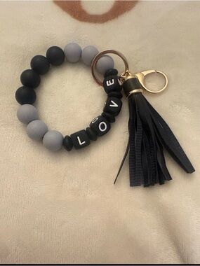 LOVE Beaded Bracelet Keychain with Black Tassel